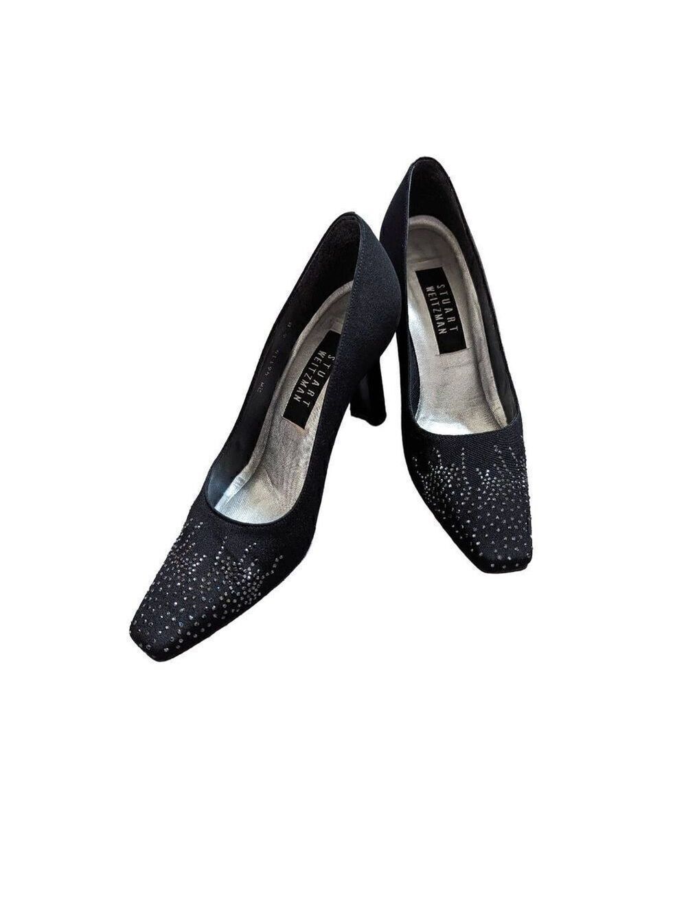 Stuart Weitzman Women's Black Sparkle Rhinestone 3-inch Pumps Heel Size 6B